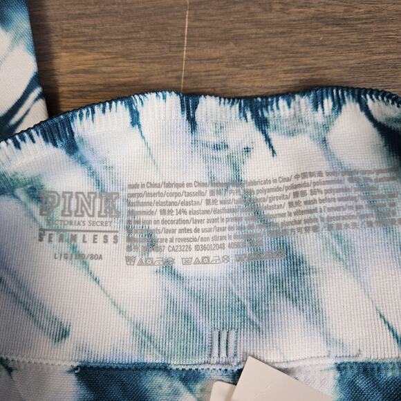 Victoria’s Secret Pink Womens Seamless Blue Green White Tie Dye Leggings Size L - Picture 3 of 6